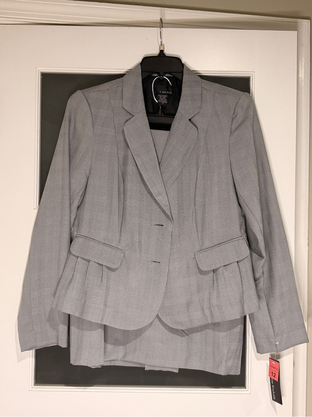 T. Milano Gray Plaid 2-Piece Skirt Suit NWT Size 12